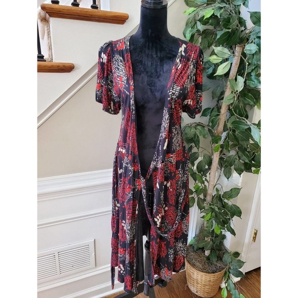 Lux Women's Multicolor Polyester V-Neck Short Sleeve Knee Length Wrap Dress L - Picture 12 of 12